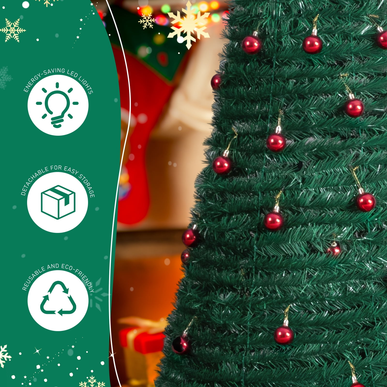 Astoutdoor 2-Pack Artificial Pop-Up Christmas Trees, 6 ft and 5 ft, Green PVC with Red Ball Ornaments