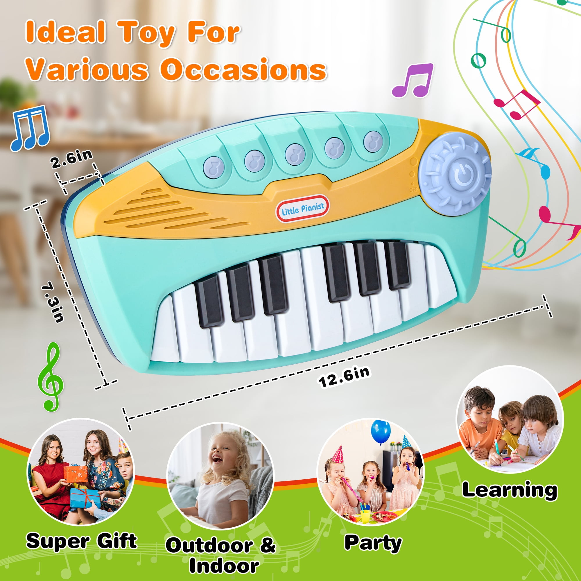 Contixo Keyboard Piano for Kids, Interactive Piano Toy with Light-Up Keys and 5 Built-In Melodies, Blue