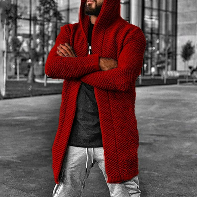 Lekwk Sweater Cardigan for Men Long Sleeve Midi Length Cardigans Casual Loose Plus Size Sweater Jacket Fall Winter Solid Color Warm Sweaters