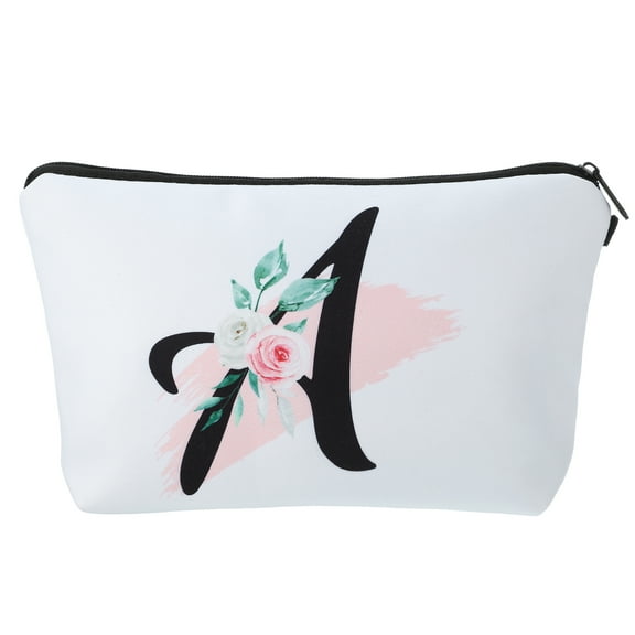Unique Bargains Personalized Makeup Bag A Letter Purse Small Cosmetic Bag Zipper Monogrammed Makeup Bag Pouch White