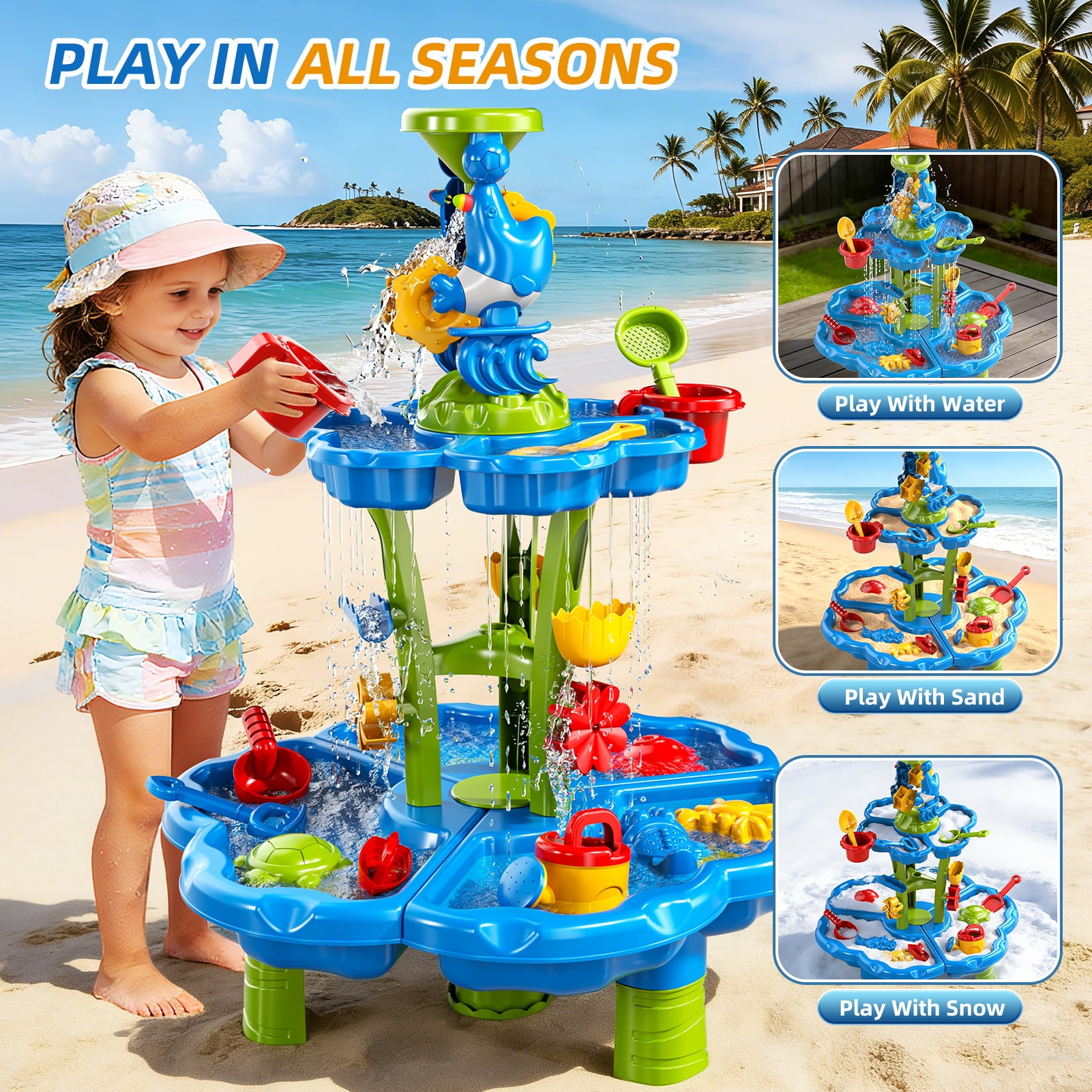 Lucky Doug Water Table for Toddlers 2 3 4 5, 2-Tier Sand Beach Water Play Toys Kids Outdoor Toys for Boys and Girls