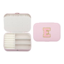 Unique Bargains PU Leather Jewelry Box for Women Pink Letter E