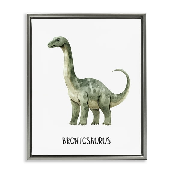 Stupell Industries Meet The Brontosaurus Gray Framed Floater Canvas Wall Art, design by Christine Simpson Art