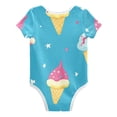 thumbnail image 2 of Cartoon Ice Cream Cones Stars Pure Cotton Bodysuit Short Sleeve Pajamas One-Piece Romper Unisex 18M, 2 of 6