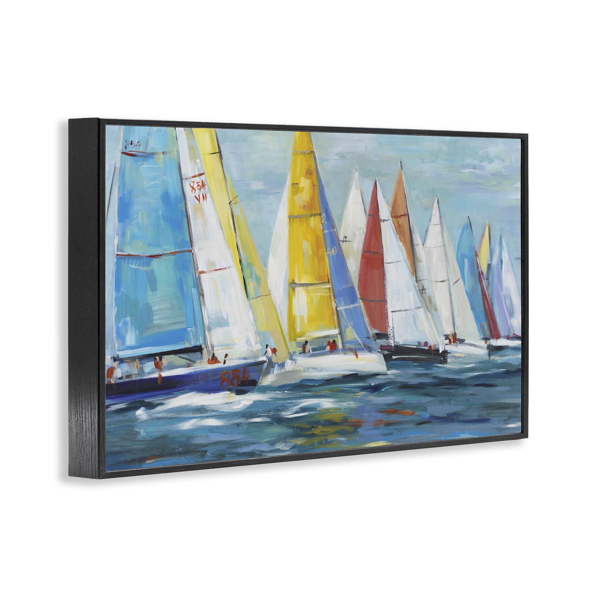 Stupell Industries Colorful Sails Coastal Scene Black Framed Giclee Art, design by Lorenzo Collective