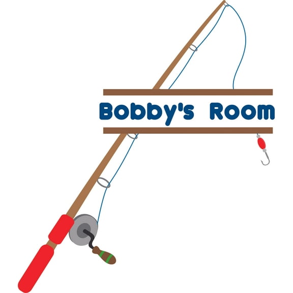 Custom Name Vinyl Wall Decal for Home - Fishing Reel Hook Fish Pole Bait Cute Wall Décor Bedroom Living Room Entry - Personalized Text Removable High Tact - Size: 20 In x 12 In