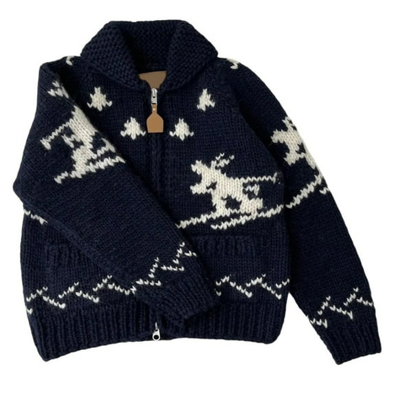 ZPAQI Women Christmas Sweater Cardigan Skiing Pattern Knitted Lapel Zip Up Outwear