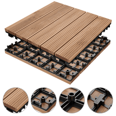 12 x 12'' （11 PCS）Patio Pavers Interlocking Wood Tiles Wood Flooring Tiles Indoor & Outdoor For Patio Garden Deck