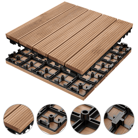 - 12 x 12'' ?11 PCS?Patio Pavers Interlocking Wood Tiles Wood Flooring Tiles Indoor & Outdoor For Patio Garden Deck Poolside