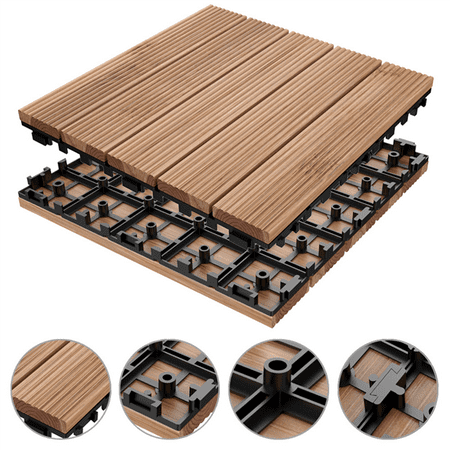 12 x 12'' （11 PCS）Patio Pavers Interlocking Wood Tiles Wood Flooring Tiles Indoor & Outdoor For Patio Garden Deck (Best Laminate Wood Flooring)