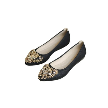 

Woobling Ladies Flat Shoes Slip On Dress Shoe Comfort Flats Party Lightweight Non-slip Casual Black 6.5