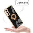 thumbnail image 3 of for Galaxy S21 Case with Ring, Built-in Rotation Finger Ring Kickstand Cover with Shiny Plating Rose Gold Edge Work with Magnetic Car Mount Slim Thin Bumper Case for Women Girls Black, 3 of 14