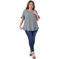 thumbnail image 3 of DARING DIVA Women's Plus Gingham 1950s Plaid Round Neck Tops 1X Navy Blue, 3 of 6