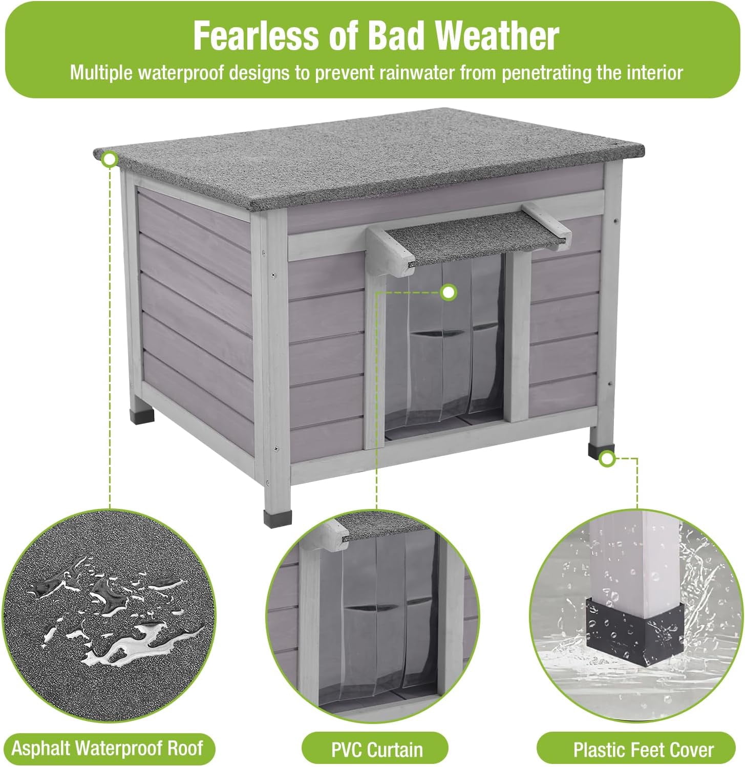 MEDEHOO Outdoor Cat House with Insulated Wooden Outside Feral Cat Shelter Rabbit Hutch Bunny Cage Guinea Pig Habitat Weatherproof