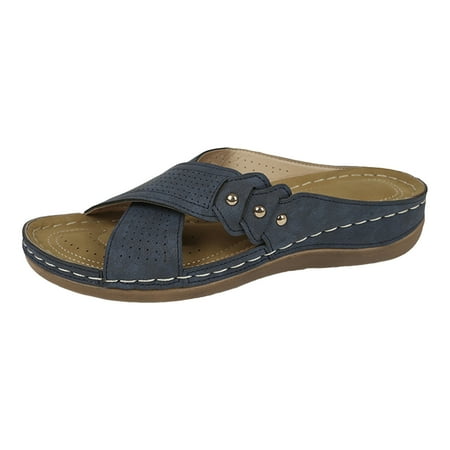 

Huanghuaa Ladies Summer Solid Colour Flowers Hollow Breathable Slope With Thick Bottom Large Size Sandals Slippers Wedges Sandals for Women