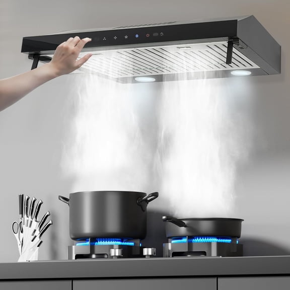 Under Cabinet Range Hood 24In Black Ducted/Ductless Range Hoods Kitchen Stove Vent Hood for Kitchen Stainless Steel Range Hoods,3-speed Fan,Touch Control/Gesture Sensing (900CFM)