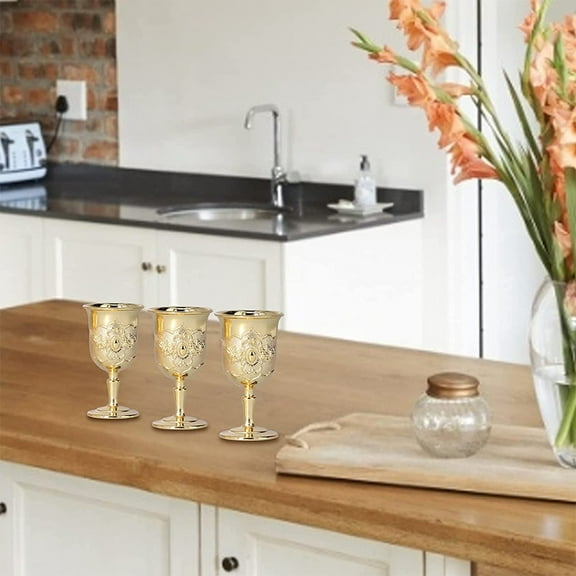 USHOBE Party Embossed Wine Cup Golden 2Pcs 6.6x3.5Cm