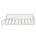 thumbnail image 3 of Twin Size Floor Bed with Safety Guardrails, Montessori Style Low Profile Bed Frame with Removable Door, White Wooden Platform Bed for Small Spaces, 3 of 8