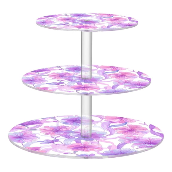 3 Tier Acrylic Cupcake Stand Light Pink Peach Blossoms Dessert Display Tower for Birthday Wedding Party