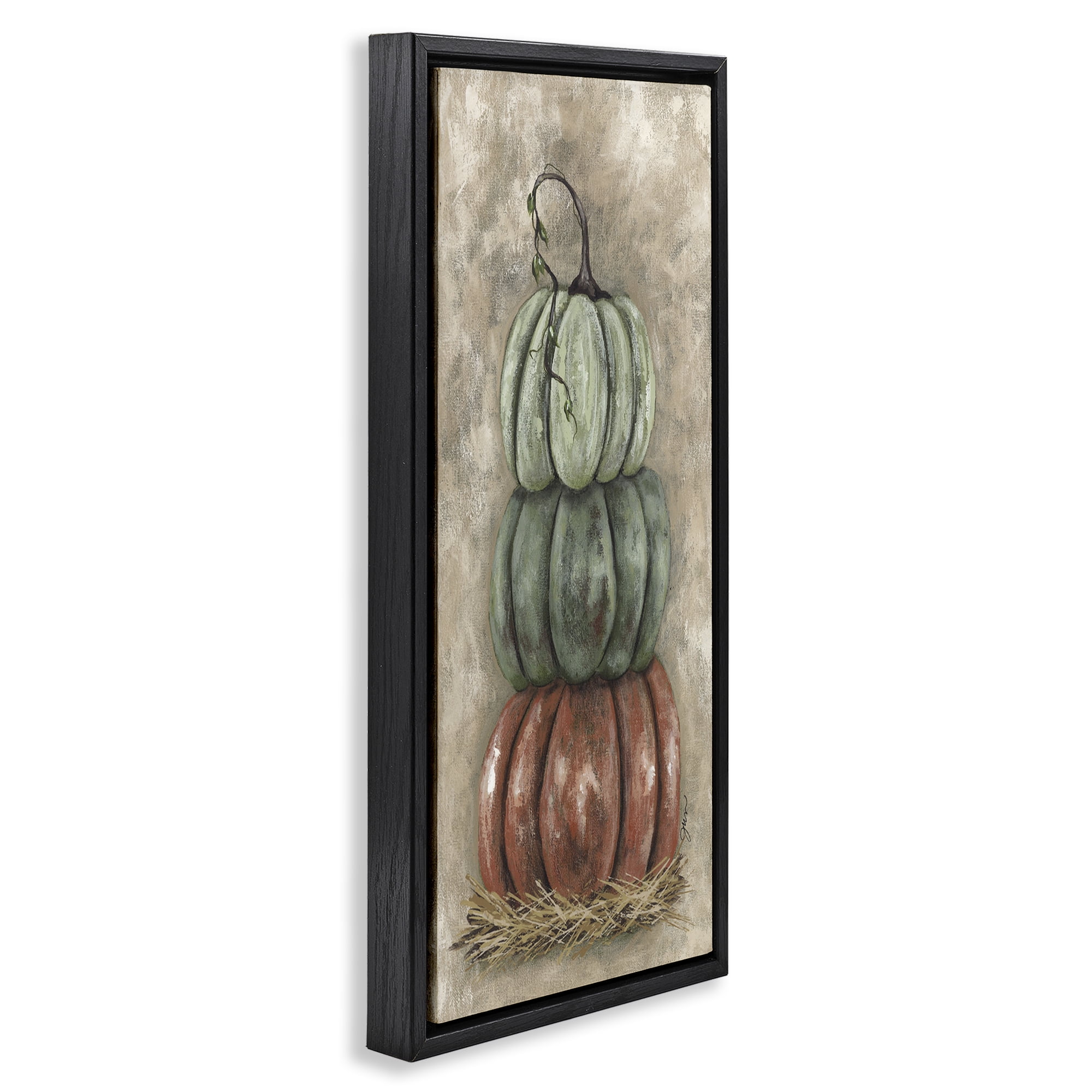 Stupell Industries Stacked Rustic Pumpkins Botanical & Floral Painting Black Floater Framed Art Print Wall Art, 15 x 31