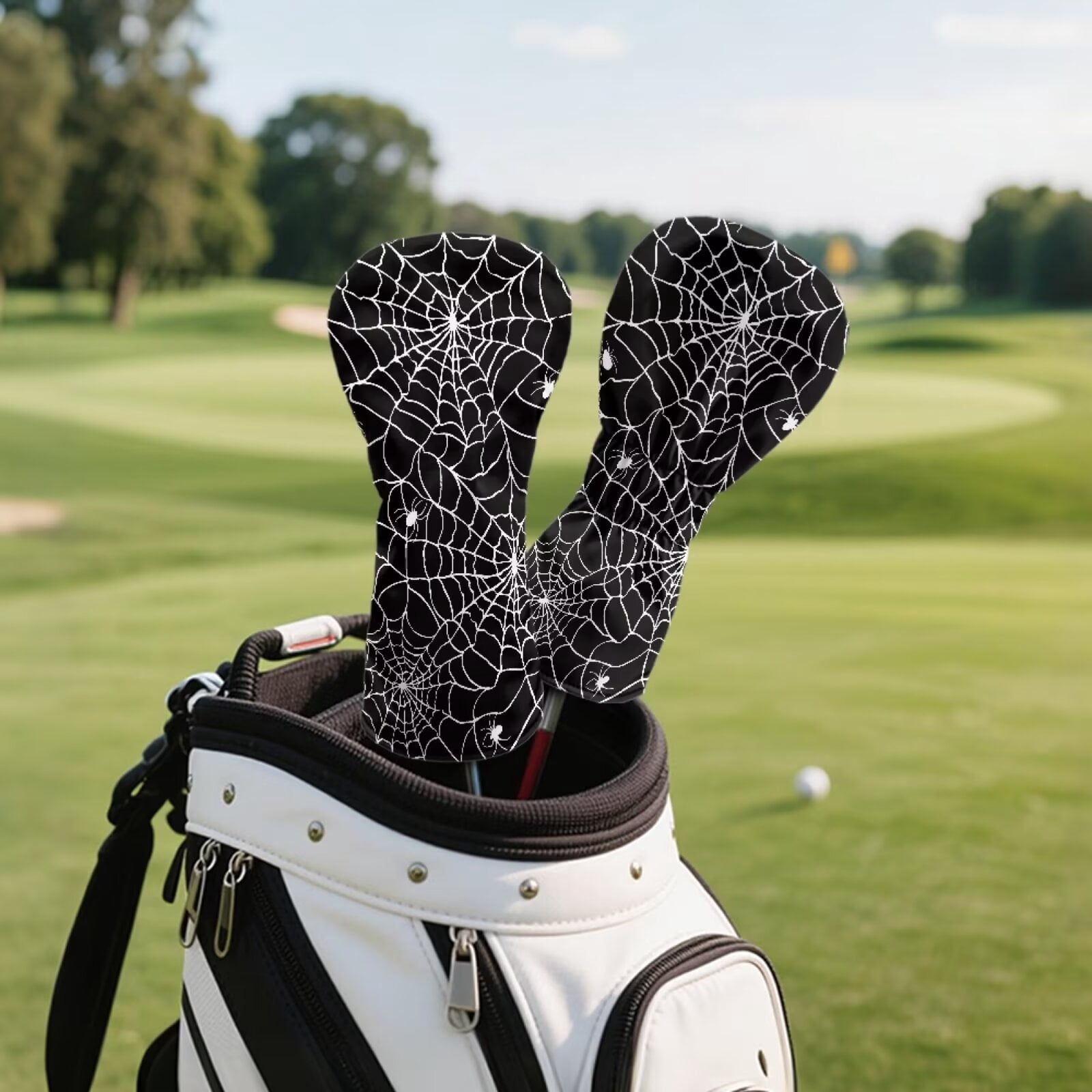 Uorisanigo Golf Club Head Covers, Halloween Spider Web Print Driver Cover Fariway Wood Headcovers Hybrid Head Covers 3/5 Wood Headcover Leather Headcovers for Club Protective