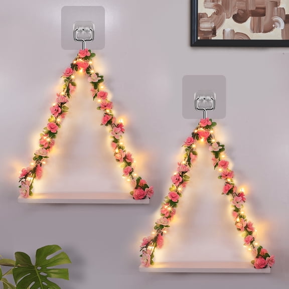 WETRBWEH 2 Pack Floating Shelves for Wall, Hanging Shelves Wall with Light Strip,Floating Shelves for Wall No Drilling Aesthetic Room Decor for Home