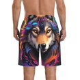 thumbnail image 3 of Yiaed Colorful Wolf Head Print Men's Swim Trunks with Lining Quick Dry Sports Shorts Beach Shorts Boardshorts-X-Large, 3 of 5