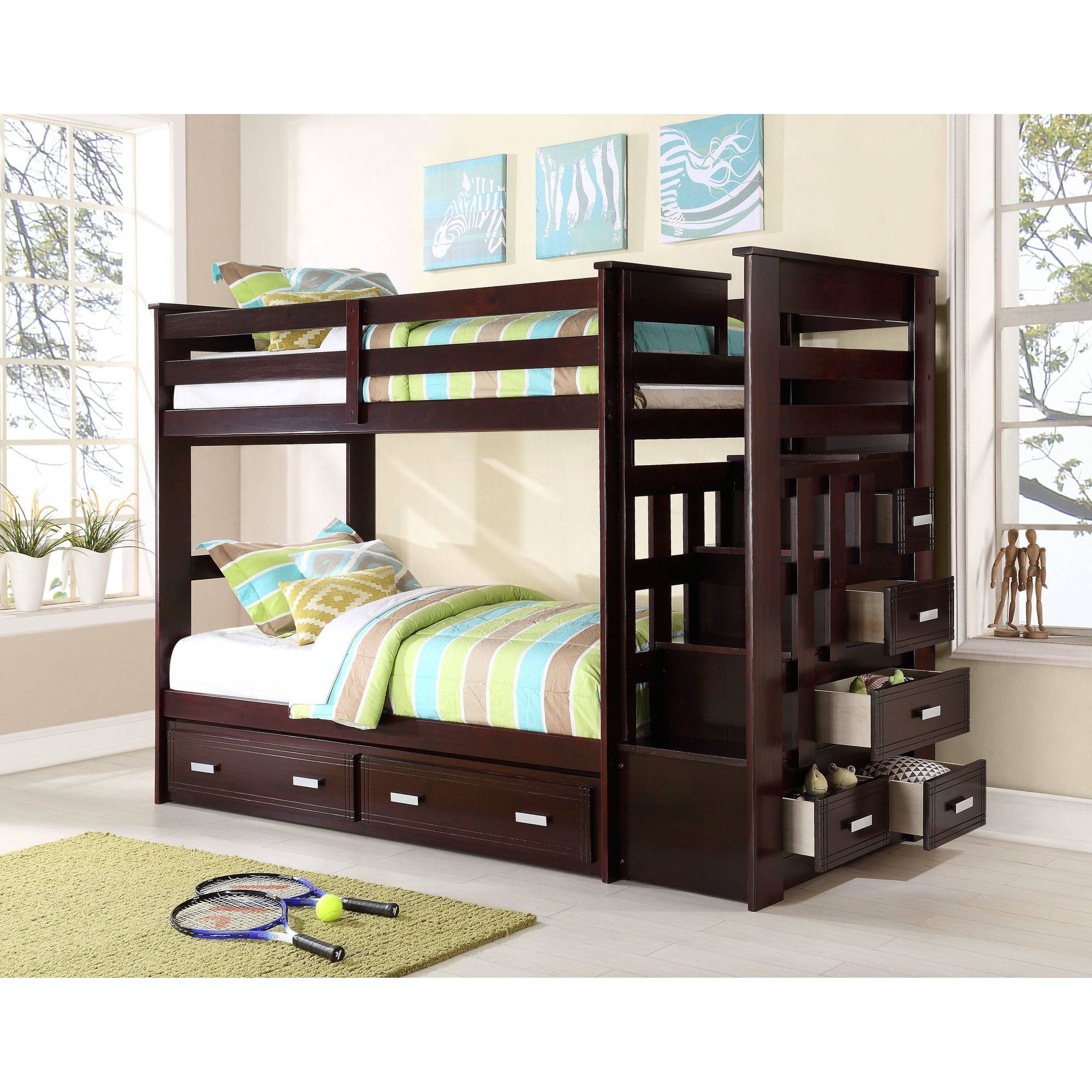 Acme Furniture Allentown Twin Over Twin Wood Bunk Bed with Storage, Espresso - image 4 of 7