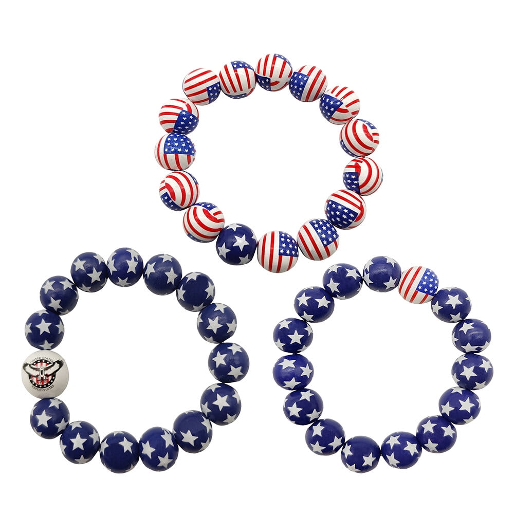 3pcs Independence Day Bracelet Fourth of July Patriotic Beaded Bracelets Party Favors - Walmart.com