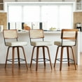 thumbnail image 2 of Swivel Counter Height Bar Stools Set of 3,Mid Century Modern Barstools with Rattan Back,27 inch Seat Height Solid Wood Kitchen Island Stools,Beige Faux Leather Upholstery Bar Chairs, 2 of 7