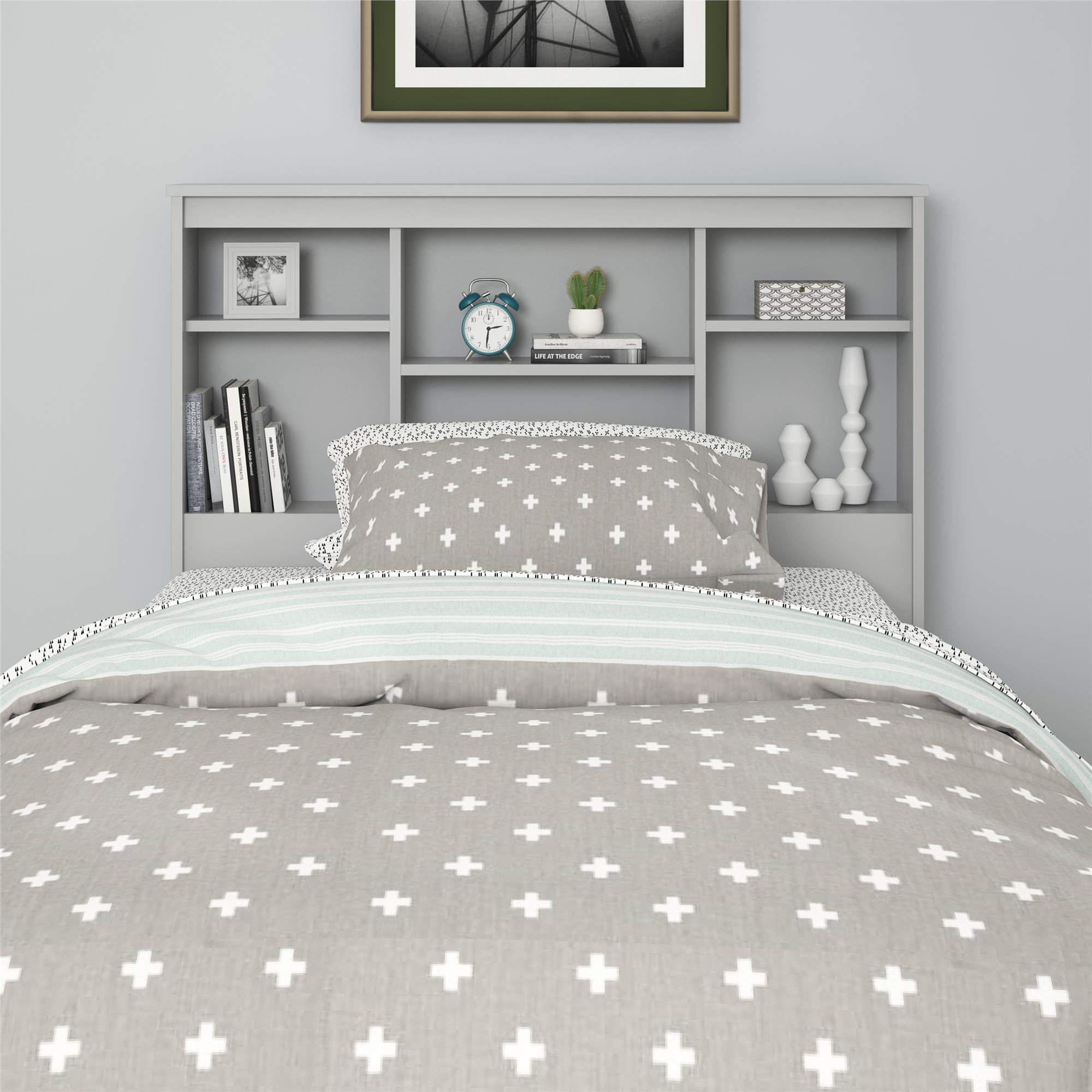 Mainstays Classic Twin Storage Headboard, Dove Gray