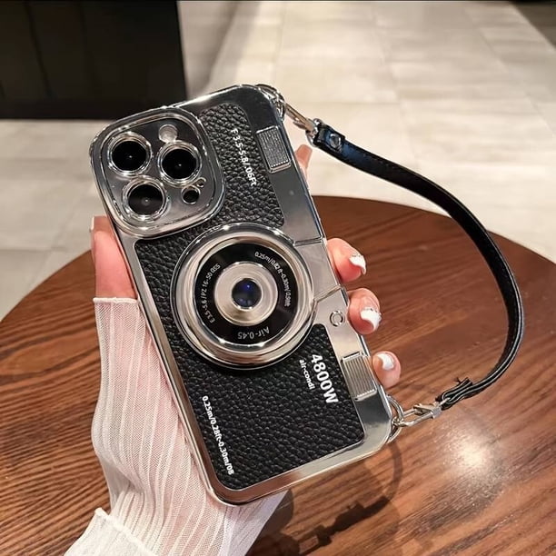 Funda de teléfono Retro con cámara 3D, cubierta a prueba de golpes con correa cruzada de cuero PU para IPhone 14, 13, 12, 11 Pro Max Plus Fivean unisex