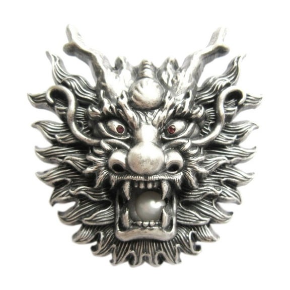 Vintage Silver Plated Imitate Plastic Peal Rhinestones Dragon Belt Buckle