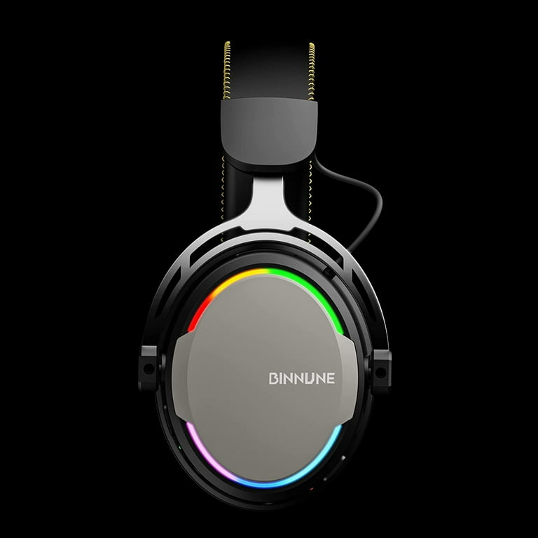 BINNUNE Wireless PC Gaming Headsets with LED RGB Light for Boys Bluetooth Cordless Game Headphone with Noise Isolation Mic Compatible with