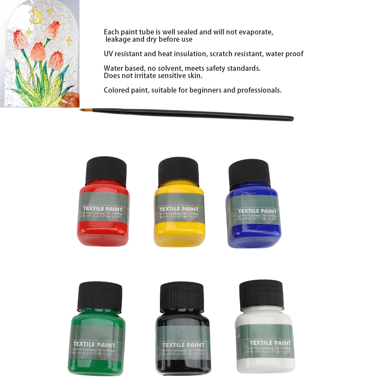 Riousery 6 Color Textile Paint Set, 30ml / 1 oz Water Proof UV Proof Leakage Proof Pigment Set for Beginners and Professionals, Fabric DIY Art Craft Supply, Permanent Clothing Painting Kit