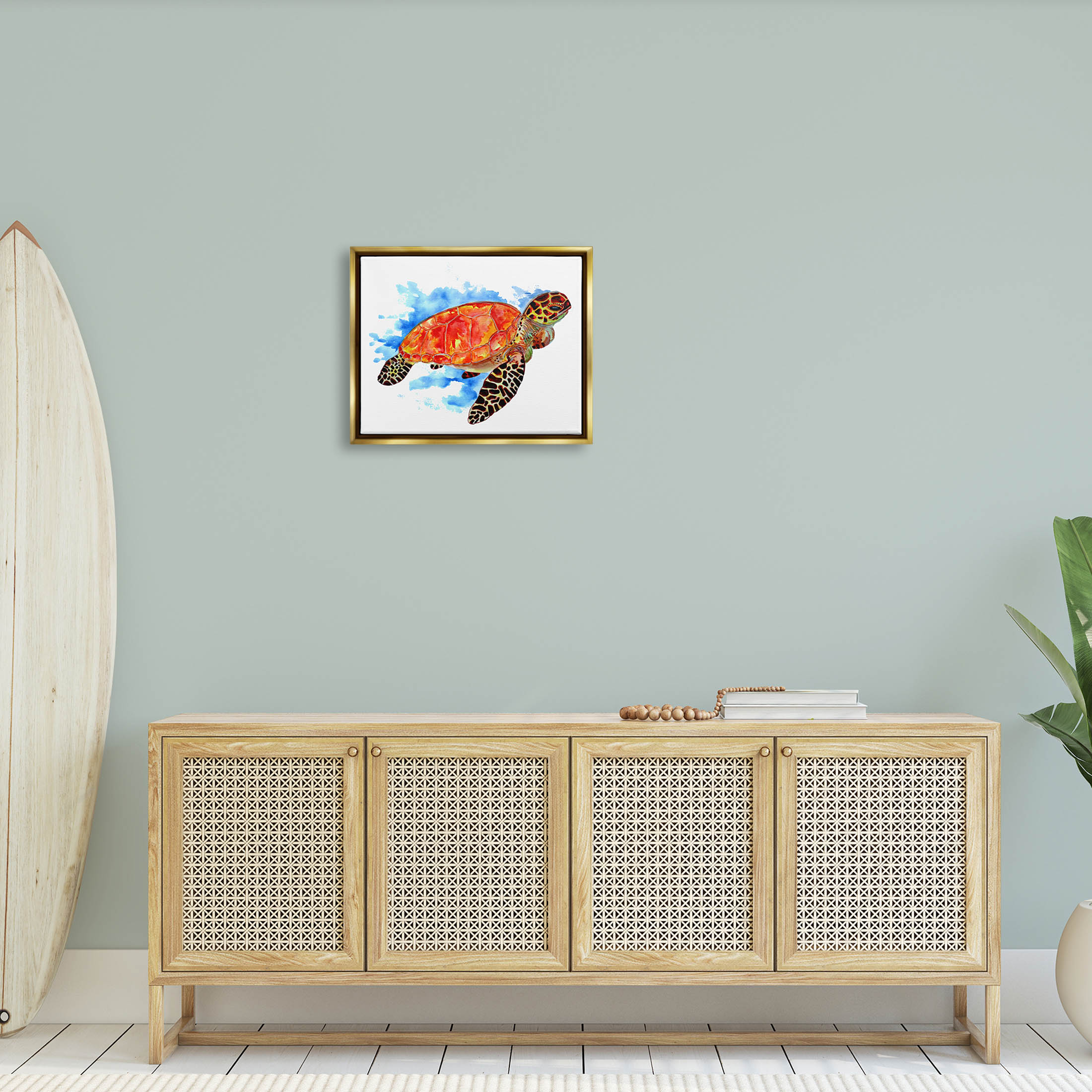 Bold Orange Nautical Turtle Animals & Insects Graphic Art Metallic Gold Framed Art Print Wall Art
