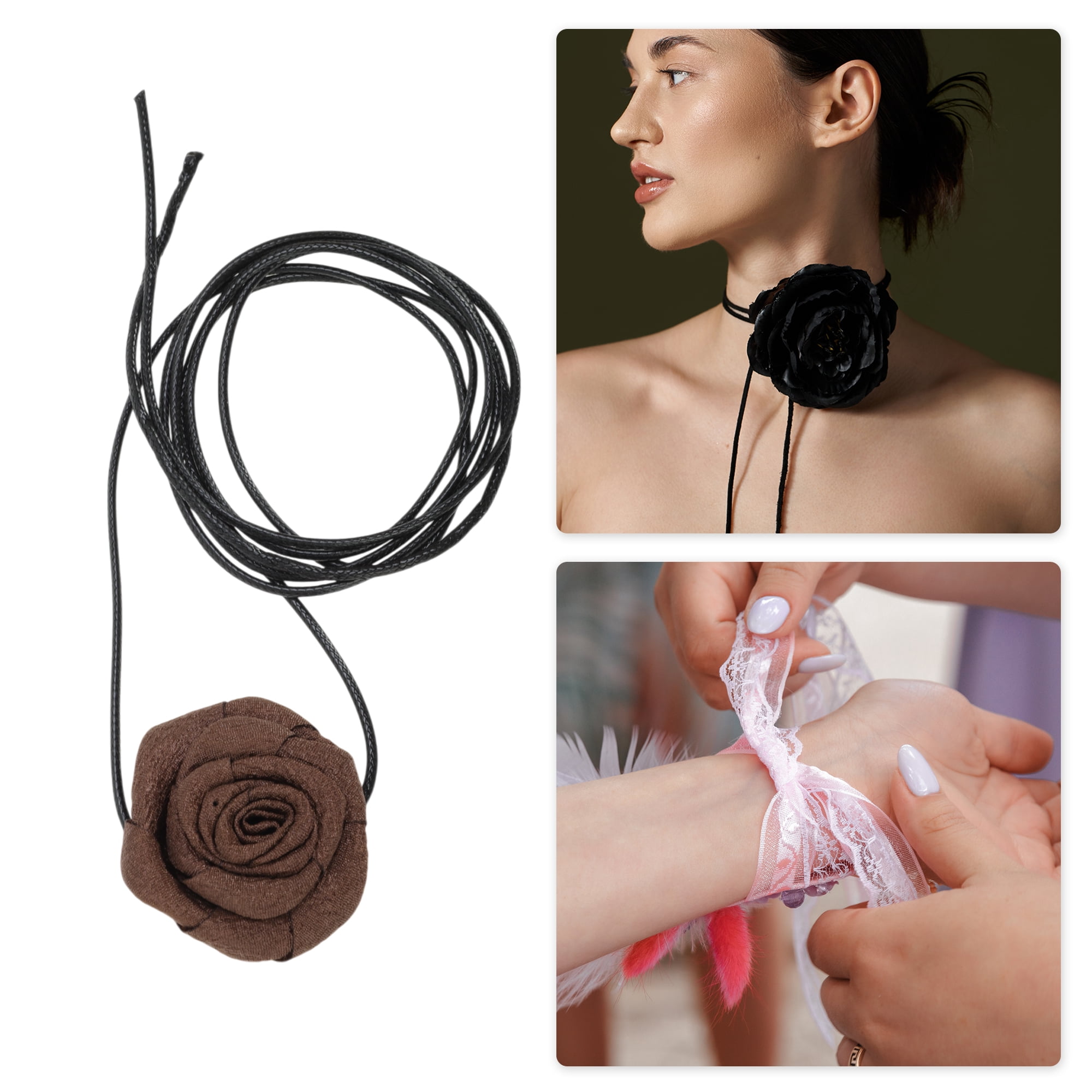 Unique Bargains Fashion Rose Adjustable Choker Necklace for Women Brown, Black