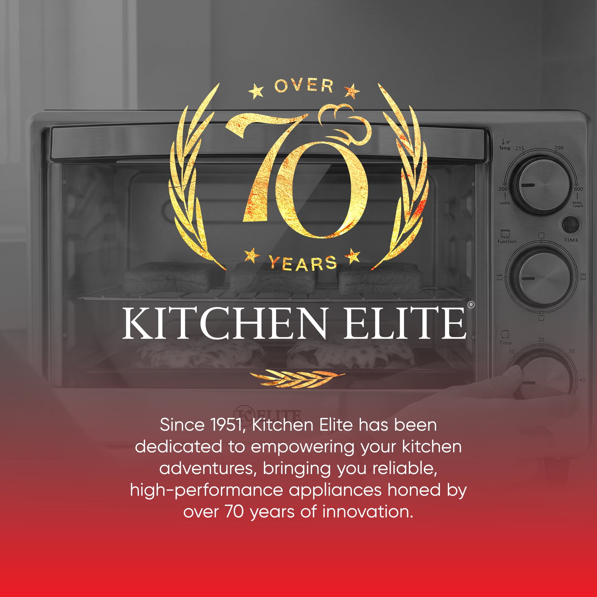 Kitchen Elite 6-Slice Compact Countertop Toaster Oven with Stainless Steel Tray