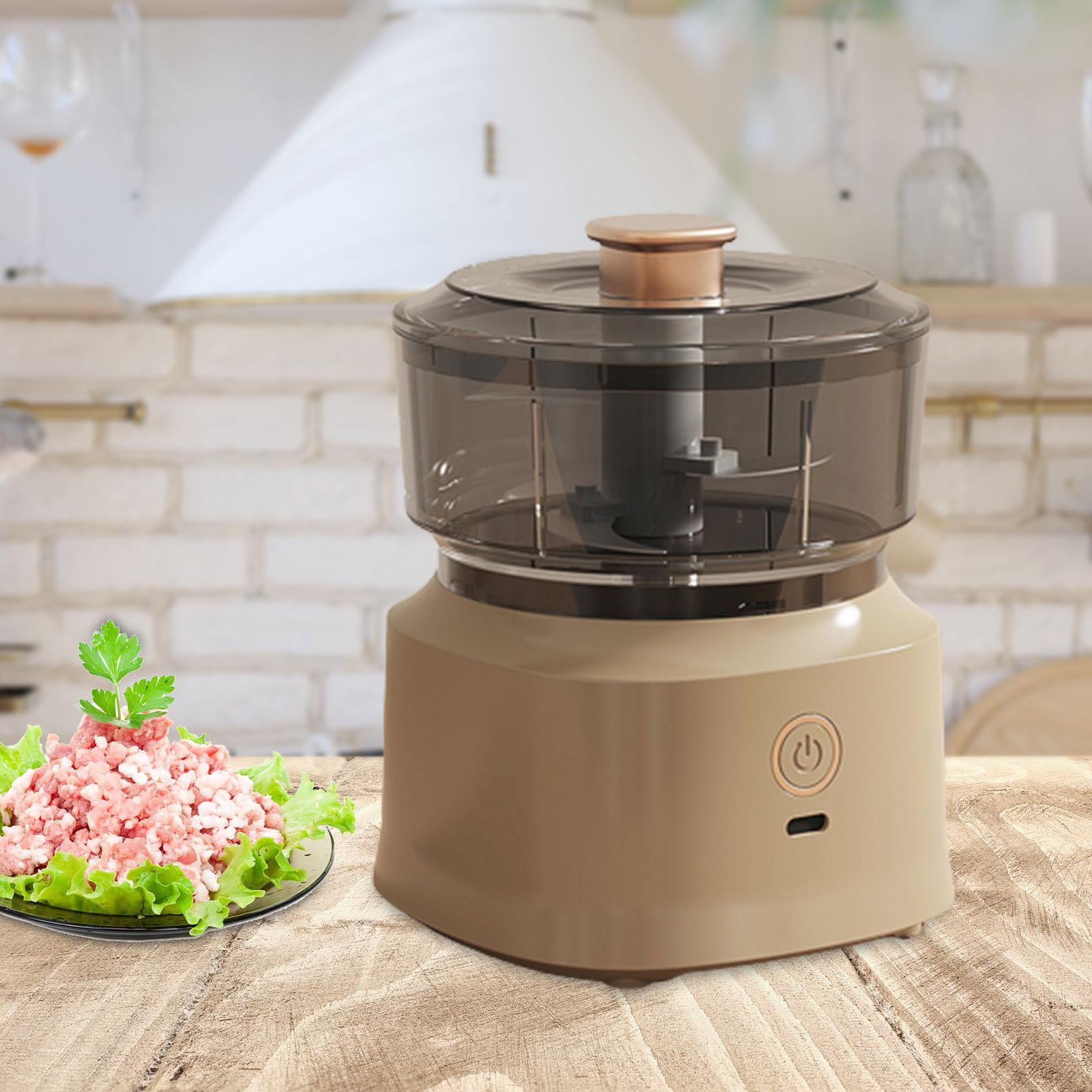 Electric Garlic Chopper Meat Mincer 350ml Detachable Visible Kitchen Gadget Chili Pepper Shredder Mixers for Food Ginger Chili Tomato Spice light coffee color