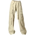 thumbnail image 5 of Baggy Cargo Pants for Women Casual Comfy Tie Drawstring Retro Streetwear Trousers Straight Leg Punk Pants with Multi Pockets, 5 of 6