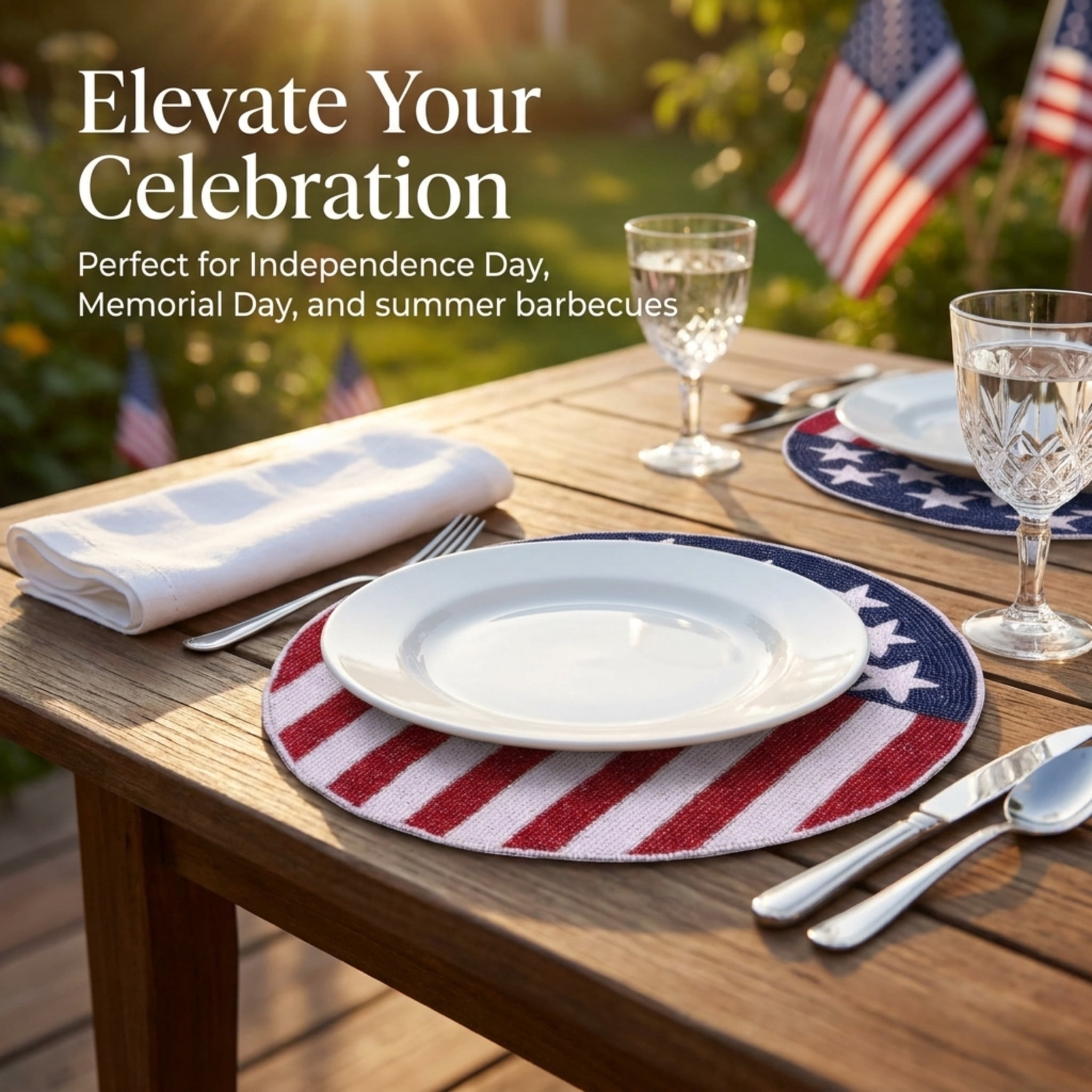 American Flag Beaded Placemats Set of 2 - 4th of July Patriotic Freedom Stars Independence and Memorial Day Heat Stain Resistant Table Place Mats for Kitchen Dining Table Home Decor - 14 Inches