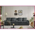 thumbnail image 6 of 114'' Modern Linen 4-Seat Sofa with Console, 2 Cupholders & 3 USB Ports – Dark Gray for Living Room, 6 of 15
