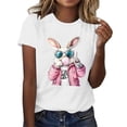 thumbnail image 2 of VBTAPA Women's Cute Easter Shirts Funny Bunny Eggs Print Short Sleeve T-Shirt Casual Loose Blouse Tops Limited Time Sales of Today White M, 2 of 5