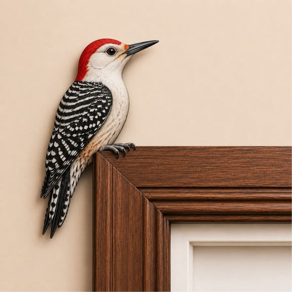 Woodpecker Door Topper Decoration, Wooden Bird Corner Trim for Door Frame, Nature Lover Gift for Bird Enthusiasts, Indoor Entryway Wall Decor