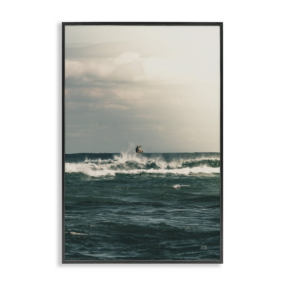Stupell Industries Ride The Tide Surfer Nautical & Beach Photography Black Framed Art Print Wall Art, 12 x 18