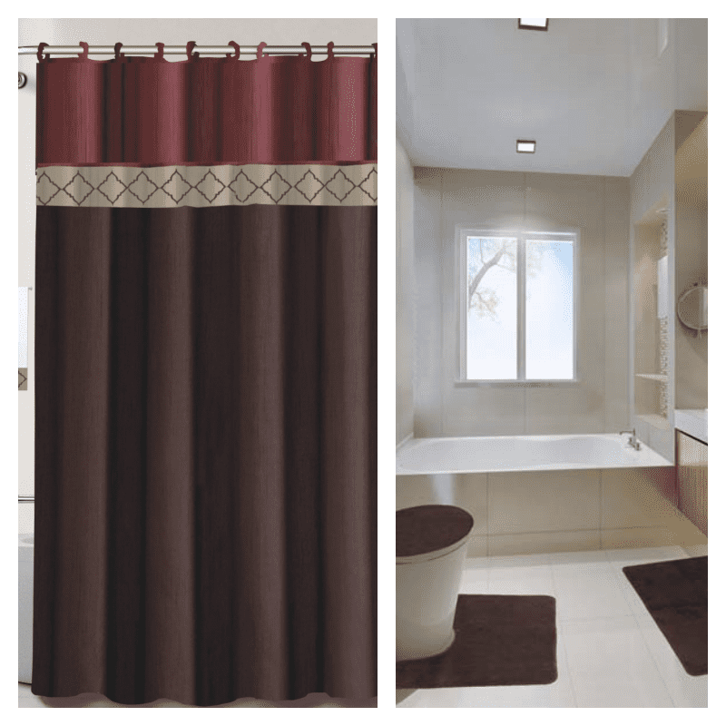 Luxury DÉcor Brown 16pc Bathroom Set, Shower Curtains Dark Brown
