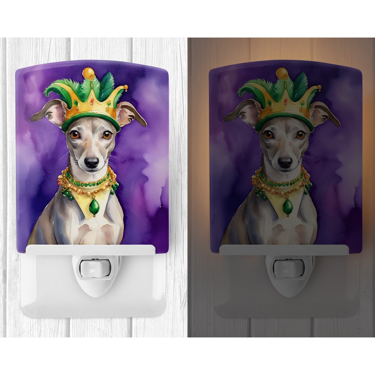 Whippet King of Mardi Gras Ceramic Night Light 4 in x 6 in