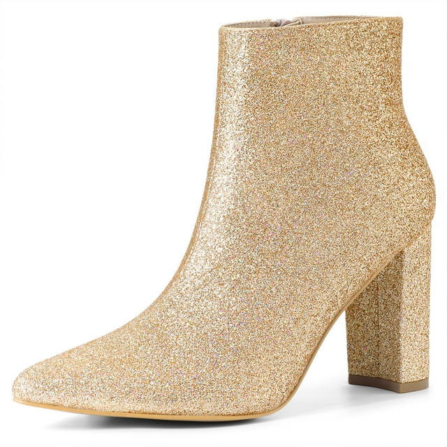 Unique Bargains Bottines Chelsea à Paillettes pour Femmes à Bout Pointu à Talon Bloc