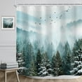 thumbnail image 3 of Green Mountain Shower Curtain 66Wx72H Inch Nature Scenery Foggy Pine Tree Scenic Woodland Greenery Landscape Mens Bathroom Decor Fabric Polyester Waterproof 12 Pack Hooks, 3 of 7