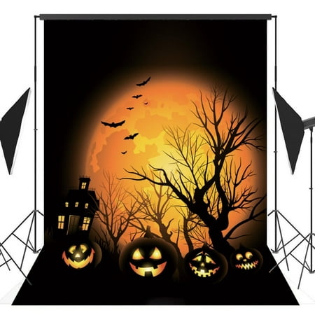 Image of GreenDecor 5x7ft Halloween Pumpkin Horror Nights Big Moon Fantasy Castle Costume Party Masquerade Series Photo Backdrops Studio Background Studio Props